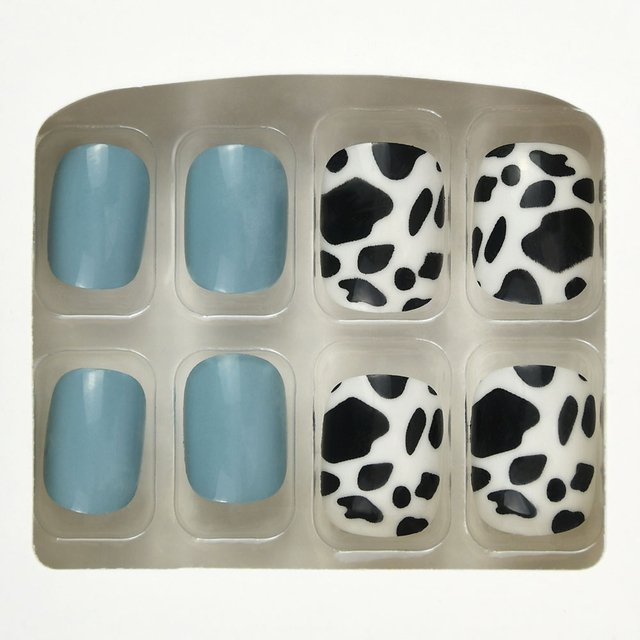 Estampado de leopardo Color azul Cobertura completa Prensa en puntas de uñas