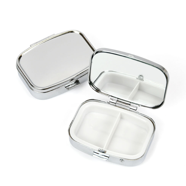 Pequeña caja de píldoras de medicina portátil de viaje de metal con espejo