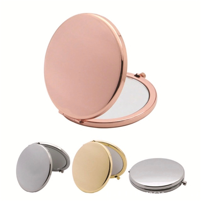 Espejo de bolsillo compacto redondo de doble cara de oro rosa