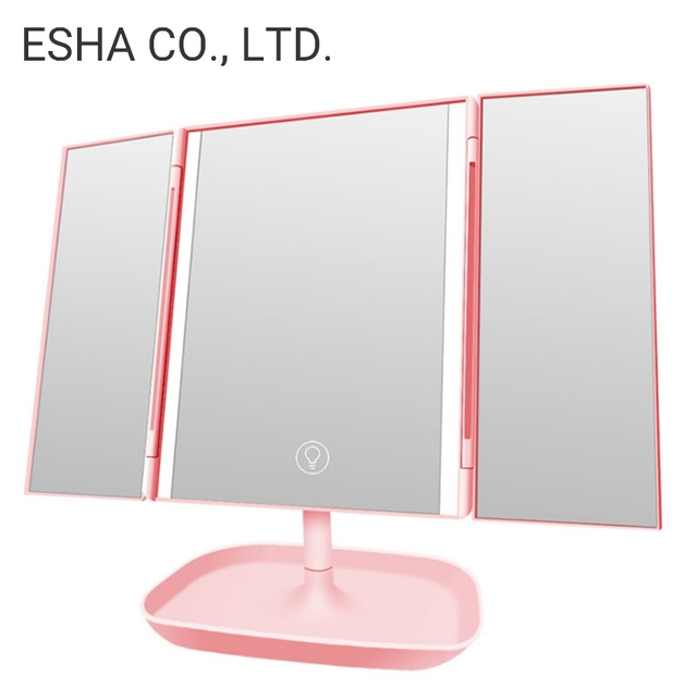 Espejo de tocador con espejo LED plegable de tres lados
